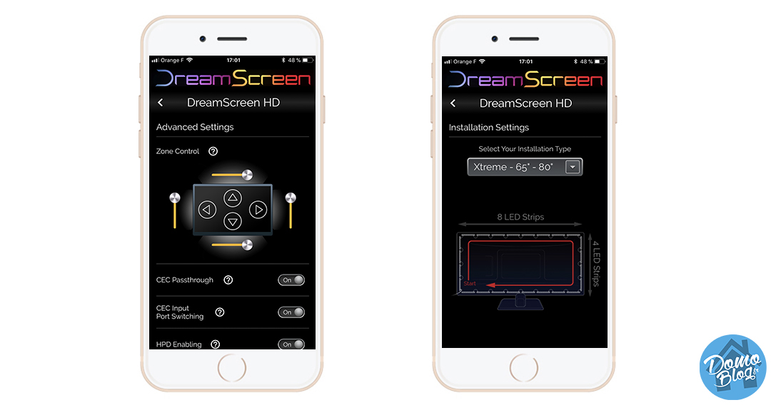 test-dreamscreen-appli-ios-iphone-config-parametres-led