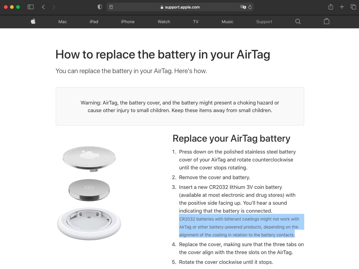 Attention, ne pas remplacer la pile de votre Airtag par une pile