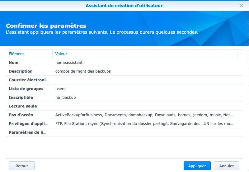 resume-creation-compte-backup-home-assistant-synology