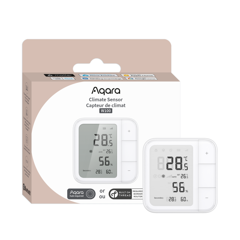 Capteur de température et d'humidité Zigbee 3.0 et Thread Aqara Climate Sensor W100